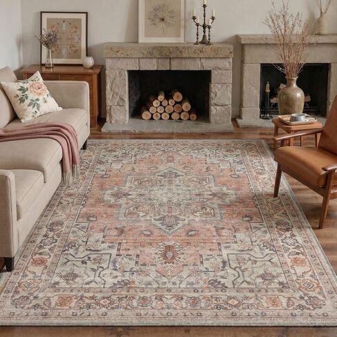 BESBLEE 2x5 Runner Rugs for Hallway Kitchen and Laundry Room, Machine Washable Non Slip Low Pile Print Rug, Lightweight Floor Runner for Bedroom and Bathroom, Floral Medallion, Dusty Terracotta in Saudi Arabia