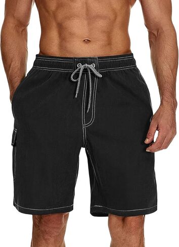 SHENHE Men's Swim Trunks Quick Dry Bathing Suit Beach Cargo Shorts Long Swimming Shorts in Kuwait