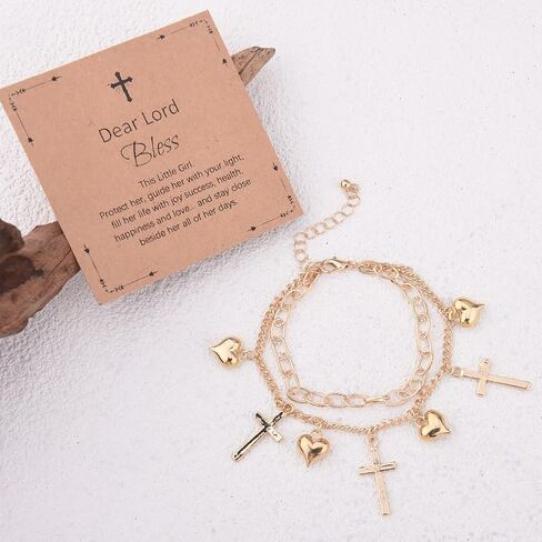Christian Cross Bracelet Confirmation Faith Gift for Daughter Granddaughter Birthday Christmas Gifts for Religious Believers Confirmation Baptism Gifts Lord Bless Jesus Bracelet Gold in Saudi Arabia