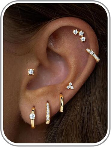 M MOOHAM Hypoallergenic Small Gold Hoop Earrings Set for Women, Dainty 14K Gold Plated Earring for Sensitive Ears CZ Huggie Hoops Cartilage Earring Stacks Jewelry Gifts for Women in Kuwait