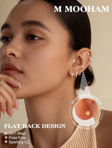M MOOHAM Hypoallergenic Small Gold Hoop Earrings Set for Women, Dainty 14K Gold Plated Earring for Sensitive Ears CZ Huggie Hoops Cartilage Earring Stacks Jewelry Gifts for Women in Kuwait