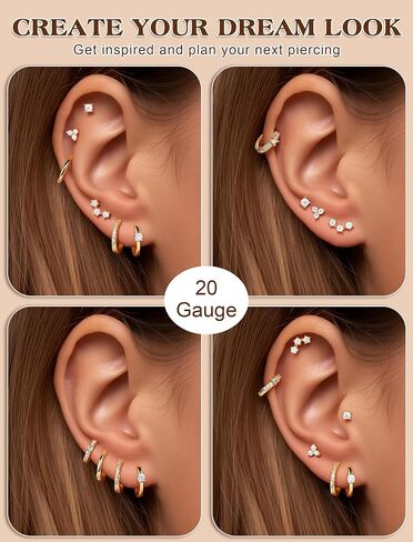 M MOOHAM Hypoallergenic Small Gold Hoop Earrings Set for Women, Dainty 14K Gold Plated Earring for Sensitive Ears CZ Huggie Hoops Cartilage Earring Stacks Jewelry Gifts for Women in Kuwait