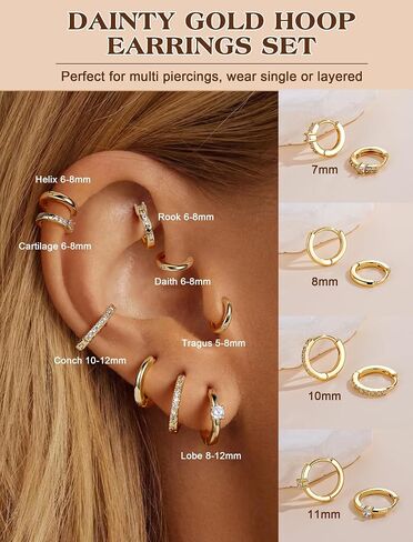 M MOOHAM Hypoallergenic Small Gold Hoop Earrings Set for Women, Dainty 14K Gold Plated Earring for Sensitive Ears CZ Huggie Hoops Cartilage Earring Stacks Jewelry Gifts for Women in Kuwait