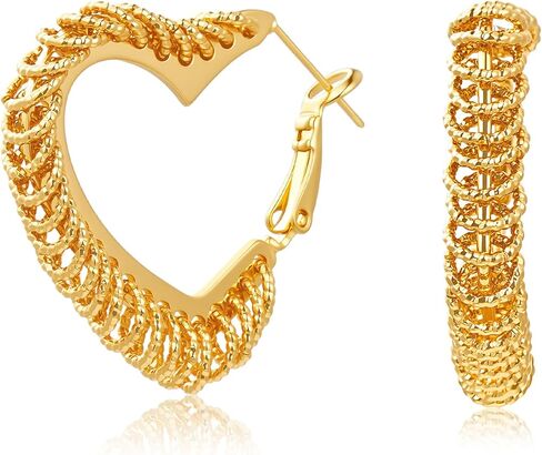 18K Gold Plated Heart Hoop Earrings for Women Lightweight Statement Hypoallergenic Hoops wtih S925 Sterling Silver Post Cute Earrings in Saudi Arabia