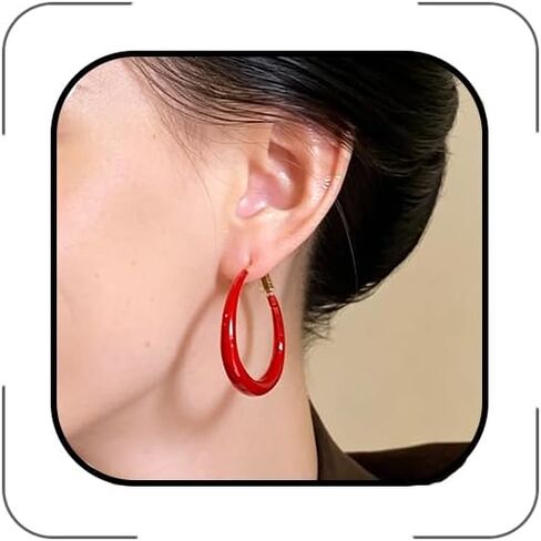 Red Hoop Earrings for Women Large Red Hoops Earring Retro 80s 90s Statement Vintage Deep Reds Hoop Earrings Jewelry for Prom Festival in Saudi Arabia