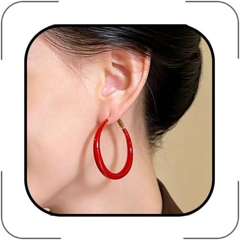 Red Hoop Earrings for Women Large Red Hoops Earring Retro 80s 90s Statement Vintage Deep Reds Hoop Earrings Jewelry for Prom Festival in Saudi Arabia