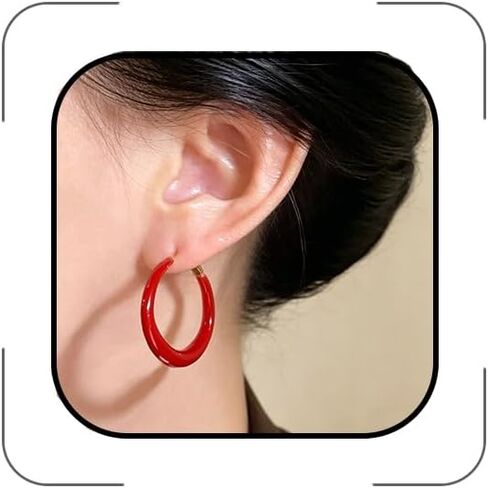 Red Hoop Earrings for Women Large Red Hoops Earring Retro 80s 90s Statement Vintage Deep Reds Hoop Earrings Jewelry for Prom Festival in Saudi Arabia