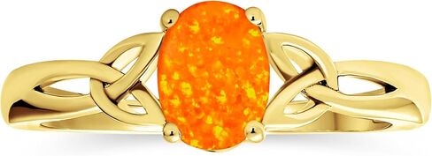 Bling Jewelry Personalize Sorority Sisters BFF Celtic Love Knot Oval Gemstone Orange Blue White Created Opal Promise Triquetra Claddagh Ring 14K Gold Yellow .925 Sterling Silver Customizable in Kuwait
