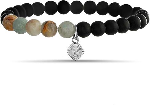True Religion 8mm Black Bead 8 Inch Long Stretch Charm Bracelet for Men Stainless Steel in Kuwait