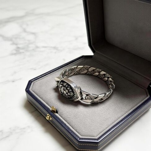 Sterling Silver Cuban Link Chain Bracelet for Men, S925 Solid Silver with Lion Design, Jewelry Gift for Him in Saudi Arabia