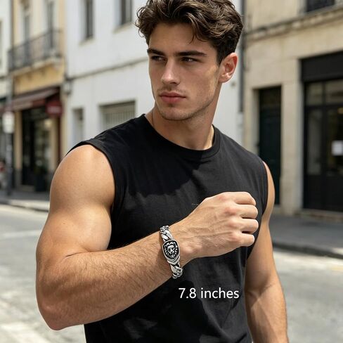 Sterling Silver Cuban Link Chain Bracelet for Men, S925 Solid Silver with Lion Design, Jewelry Gift for Him in Saudi Arabia
