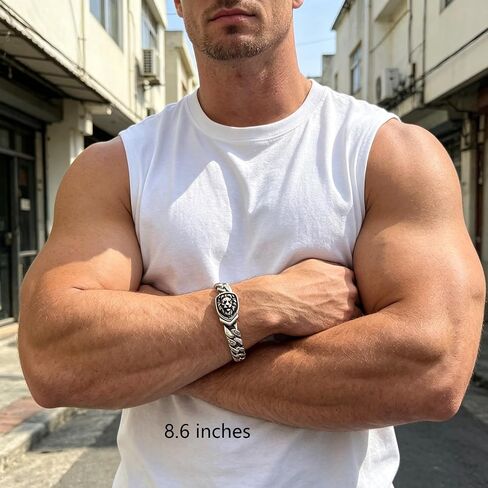 Sterling Silver Cuban Link Chain Bracelet for Men, S925 Solid Silver with Lion Design, Jewelry Gift for Him in Saudi Arabia