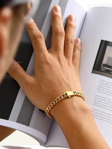 Bestyle 7mm 9.1 بوصة 18K الذهب مملوءة ميامي الكوبية سلاسل أساور بارد السببية نمط الفولاذ المقاوم للصدأ كبح ربط سلسلة سوار، قوي ودائم 7mm الرجال سلسلة ذهبية قلادة 20" in Kuwait