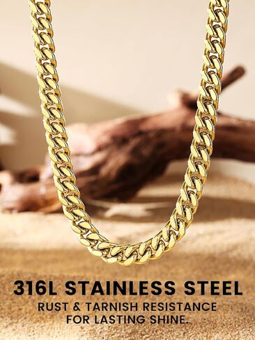 Bestyle 7mm 9.1 بوصة 18K الذهب مملوءة ميامي الكوبية سلاسل أساور بارد السببية نمط الفولاذ المقاوم للصدأ كبح ربط سلسلة سوار، قوي ودائم 7mm الرجال سلسلة ذهبية قلادة 20" in Kuwait
