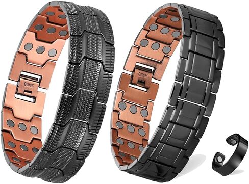 MagEnergy 2Pcs Copper Bracelet for Men, 3X Strength Magnetic Bracelet with 99.99% Pure Copper Ring & 3500 Gauss Magnets, Adjustable Length with Sizing Tool in Saudi Arabia