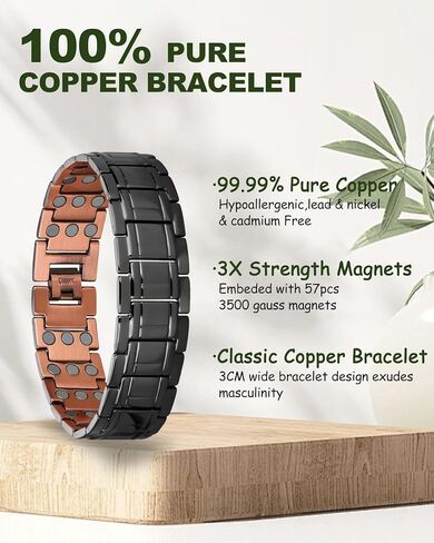 MagEnergy 2Pcs Copper Bracelet for Men, 3X Strength Magnetic Bracelet with 99.99% Pure Copper Ring & 3500 Gauss Magnets, Adjustable Length with Sizing Tool in Saudi Arabia