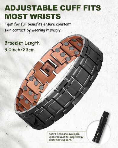MagEnergy 2Pcs Copper Bracelet for Men, 3X Strength Magnetic Bracelet with 99.99% Pure Copper Ring & 3500 Gauss Magnets, Adjustable Length with Sizing Tool in Saudi Arabia
