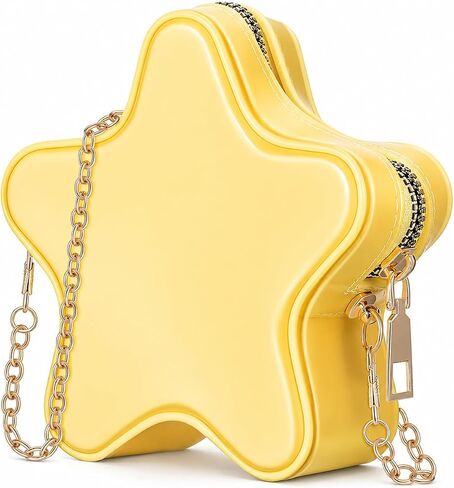 Star Purse Crossbody Bag Women: Yellow Star Shaped Mini Shoulder Handbag Pouch with Chain Strap PVC Female Messenger For Casual Party Costume Outfits Cards Keys Lipstick in Kuwait