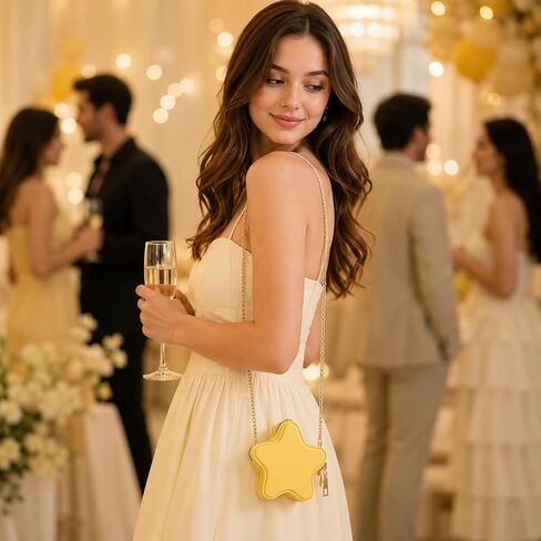 Star Purse Crossbody Bag Women: Yellow Star Shaped Mini Shoulder Handbag Pouch with Chain Strap PVC Female Messenger For Casual Party Costume Outfits Cards Keys Lipstick in Kuwait