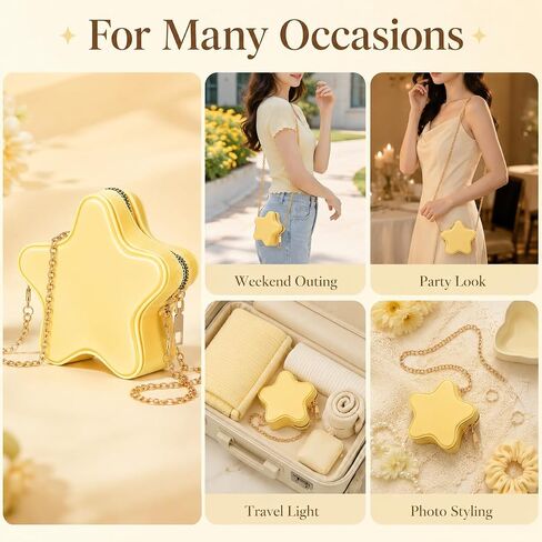 Star Purse Crossbody Bag Women: Yellow Star Shaped Mini Shoulder Handbag Pouch with Chain Strap PVC Female Messenger For Casual Party Costume Outfits Cards Keys Lipstick in Kuwait