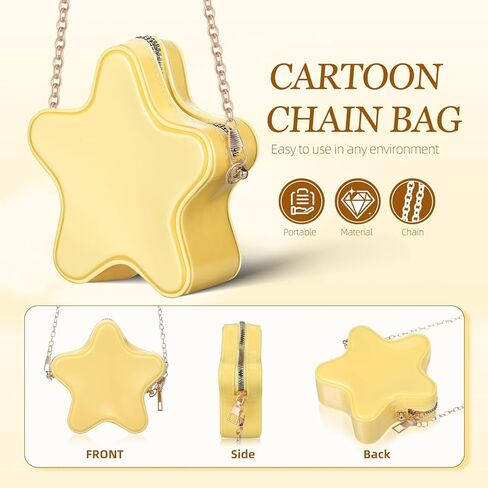 Star Purse Crossbody Bag Women: Yellow Star Shaped Mini Shoulder Handbag Pouch with Chain Strap PVC Female Messenger For Casual Party Costume Outfits Cards Keys Lipstick in Kuwait