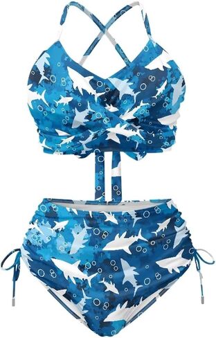 Womens 2 Piece Swimsuit Bathing Suit Cross Straps Top High Waisted Tommy Control Bottom Bikini Set for Board Surf in Kuwait