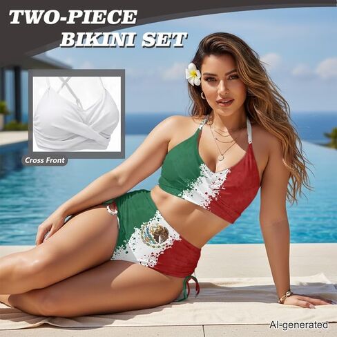 Womens 2 Piece Swimsuit Bathing Suit Cross Straps Top High Waisted Tommy Control Bottom Bikini Set for Board Surf in Kuwait