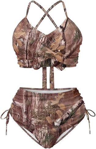 Womens 2 Piece Swimsuit Bathing Suit Cross Straps Top High Waisted Tommy Control Bottom Bikini Set for Board Surf in Kuwait