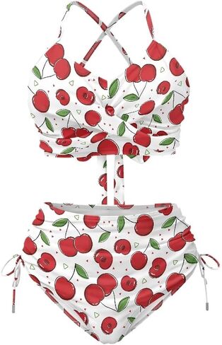 Womens 2 Piece Swimsuit Bathing Suit Cross Straps Top High Waisted Tommy Control Bottom Bikini Set for Board Surf in Kuwait