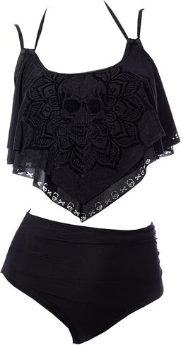 haikyuu Women Gothic Tankini Skeleton Swimsuit Flounce Bikini Goth Two Piece Swimsuit Skull Bathing Suit in Kuwait
