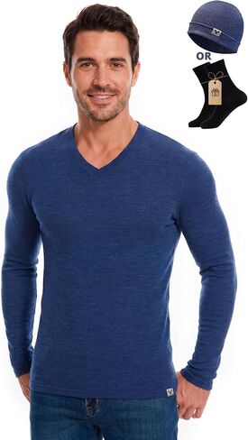 MERINNOVATION Merino Wool Base Layer for Men - Size M 100% Merino Wool Shirts Men's Lite Long Sleeve V Neck T-Shirt in Saudi Arabia