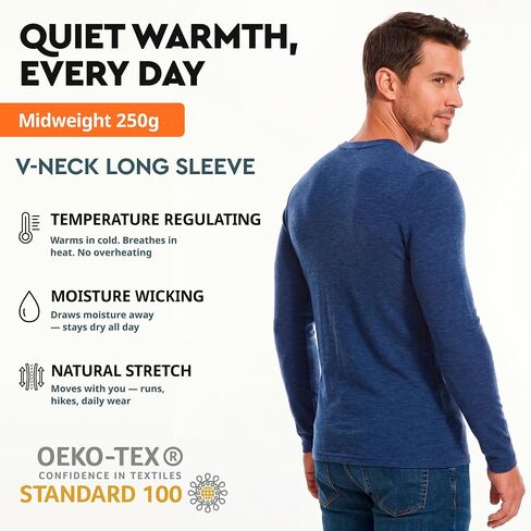 MERINNOVATION Merino Wool Base Layer for Men - Size M 100% Merino Wool Shirts Men's Lite Long Sleeve V Neck T-Shirt in Saudi Arabia