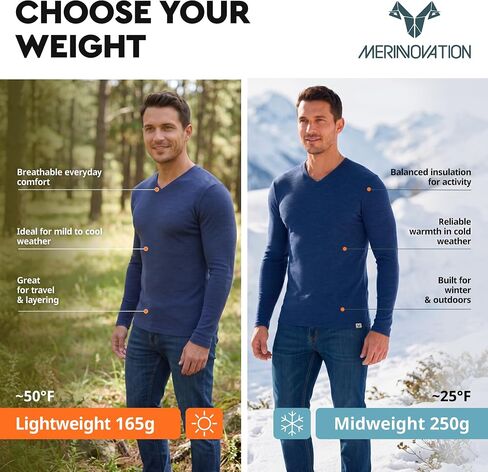 MERINNOVATION Merino Wool Base Layer for Men - Size M 100% Merino Wool Shirts Men's Lite Long Sleeve V Neck T-Shirt in Saudi Arabia