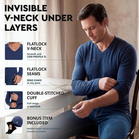 MERINNOVATION Merino Wool Base Layer for Men - Size M 100% Merino Wool Shirts Men's Lite Long Sleeve V Neck T-Shirt in Saudi Arabia