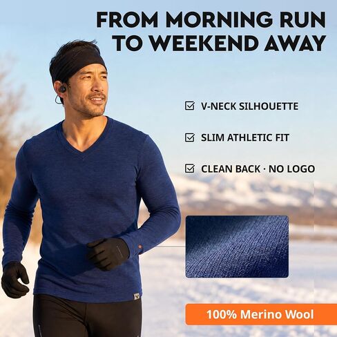 MERINNOVATION Merino Wool Base Layer for Men - Size M 100% Merino Wool Shirts Men's Lite Long Sleeve V Neck T-Shirt in Saudi Arabia
