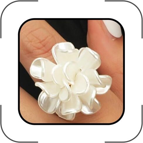 Gold White Pearls Flowers Statement Open Rings for Women, Dainty Exaggerated Aesthetic Floral Knuckle Rings Trendy Large Cocktail Finger Jewelry Gifts in Kuwait