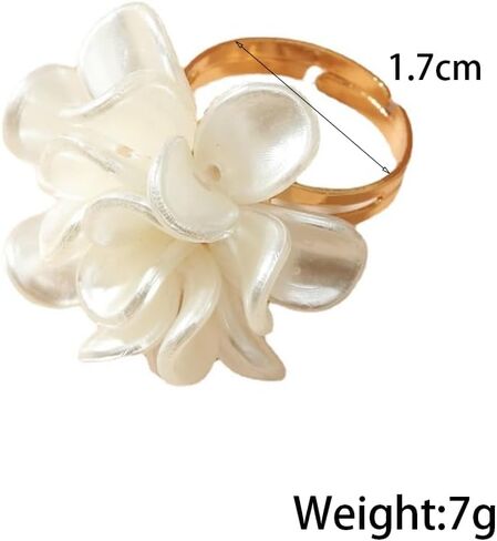 Gold White Pearls Flowers Statement Open Rings for Women, Dainty Exaggerated Aesthetic Floral Knuckle Rings Trendy Large Cocktail Finger Jewelry Gifts in Kuwait