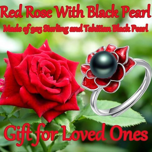 Black Pearl Ring for Women 925 Sterling Silver Tahitian Pearl Flower Adjustable Ring Freshwater Cultured Jewelry Gifts for Women in Saudi Arabia