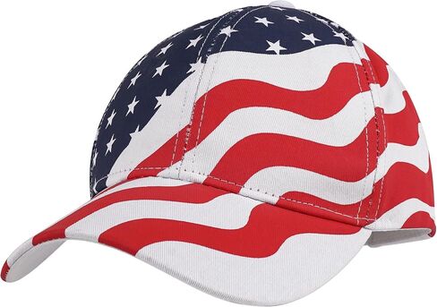 American Flag Hat Patriotic 4th of July Baseball Cap, White & Navy Blue Stars with Wavy Stripes, Red White Blue, One Size in Saudi Arabia