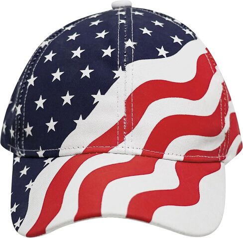 American Flag Hat Patriotic 4th of July Baseball Cap, White & Navy Blue Stars with Wavy Stripes, Red White Blue, One Size in Saudi Arabia