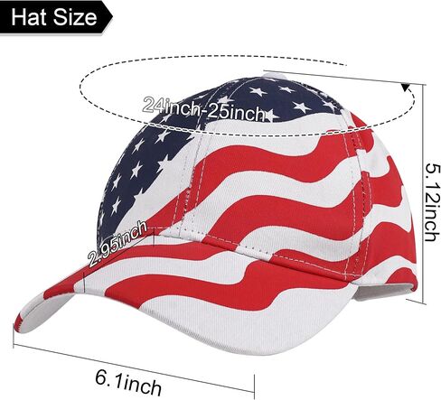 American Flag Hat Patriotic 4th of July Baseball Cap, White & Navy Blue Stars with Wavy Stripes, Red White Blue, One Size in Saudi Arabia