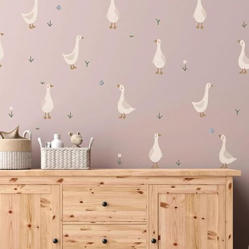 Boho Fabric Geese Wall Sticker, Peel and Stick Watercolor Cute Duck Animals Decals for Nursery Kids Bedroom Baby Room Home Decor in Saudi Arabia