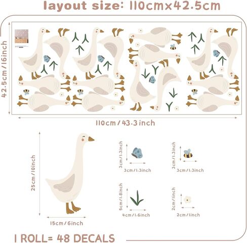 Boho Fabric Geese Wall Sticker, Peel and Stick Watercolor Cute Duck Animals Decals for Nursery Kids Bedroom Baby Room Home Decor in Saudi Arabia