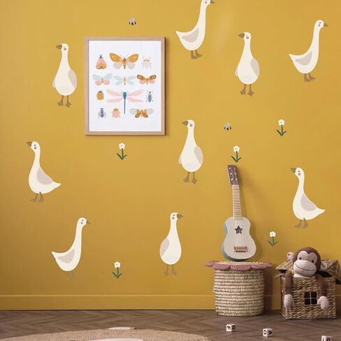 Boho Fabric Geese Wall Sticker, Peel and Stick Watercolor Cute Duck Animals Decals for Nursery Kids Bedroom Baby Room Home Decor in Saudi Arabia