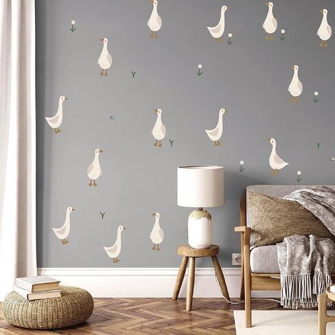 Boho Fabric Geese Wall Sticker, Peel and Stick Watercolor Cute Duck Animals Decals for Nursery Kids Bedroom Baby Room Home Decor in Saudi Arabia