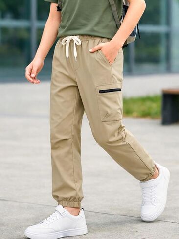 Boys' Charcoal Gray Casual Trousers with Pockets and Elastic Waist Casual Pants, Suitable for Boys Aged 4 to 15 in Kuwait