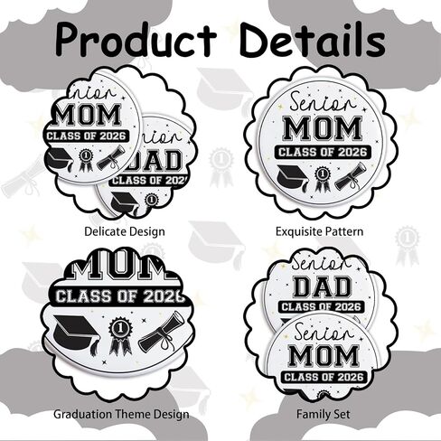 Senior 2026 Pin Button Badge Black White Senior Mom Dad 2026 Graduation Decorations Gift for Dads Moms of Graduates Class of 2026 Congratulation High School Graduation Ceremony Supplies Favors in Saudi Arabia