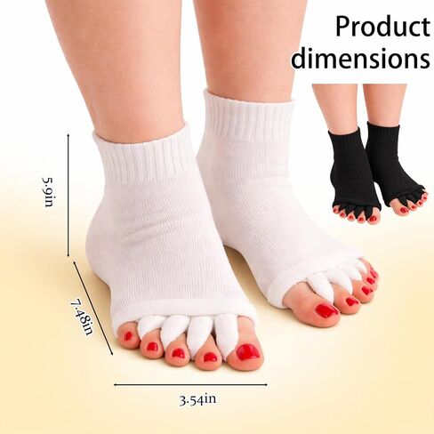 2-Pack Toe Separator Socks, Toe Alignment Socks for Foot Pain Relief and Daily Foot Care, Black and White Cotton Socks for Yoga and Home Relaxation in Saudi Arabia