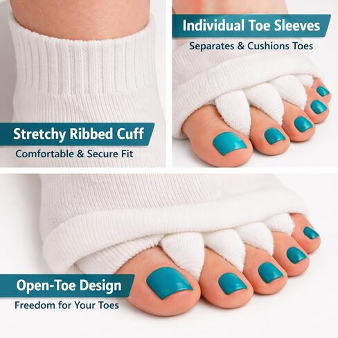 2-Pack Toe Separator Socks, Toe Alignment Socks for Foot Pain Relief and Daily Foot Care, Black and White Cotton Socks for Yoga and Home Relaxation in Saudi Arabia