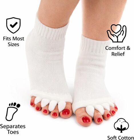 2-Pack Toe Separator Socks, Toe Alignment Socks for Foot Pain Relief and Daily Foot Care, Black and White Cotton Socks for Yoga and Home Relaxation in Saudi Arabia